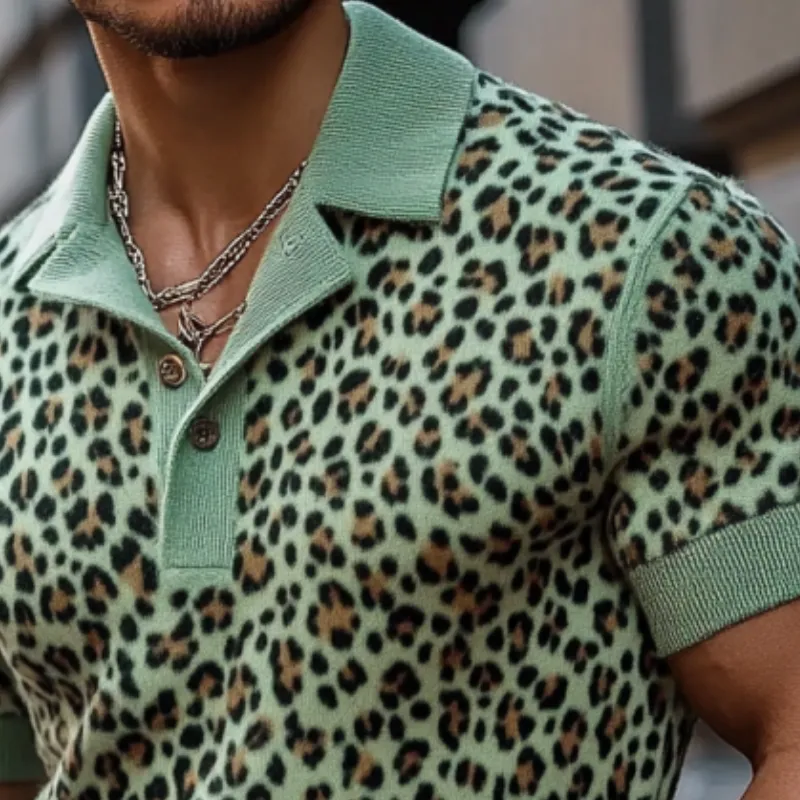 Men's Fashion Leopard Print Knitted Short-sleeved Polo Shirt MTA0754F7Y sold by Manly product image thumbnail 2