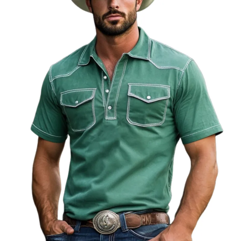 Men's Fashion Solid Color Western Style Slim Fit Short Sleeve Polo Shirt MTA0717F6Y sold by Manly
