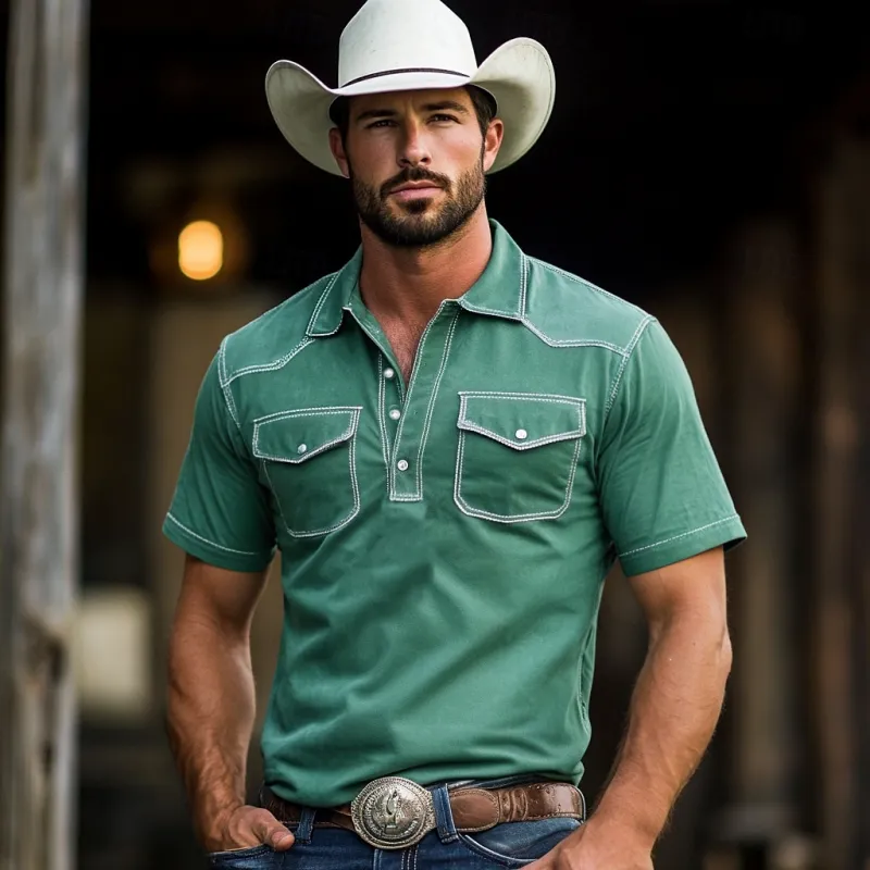 Men's Fashion Solid Color Western Style Slim Fit Short Sleeve Polo Shirt MTA0717F6Y sold by Manly product image thumbnail 3