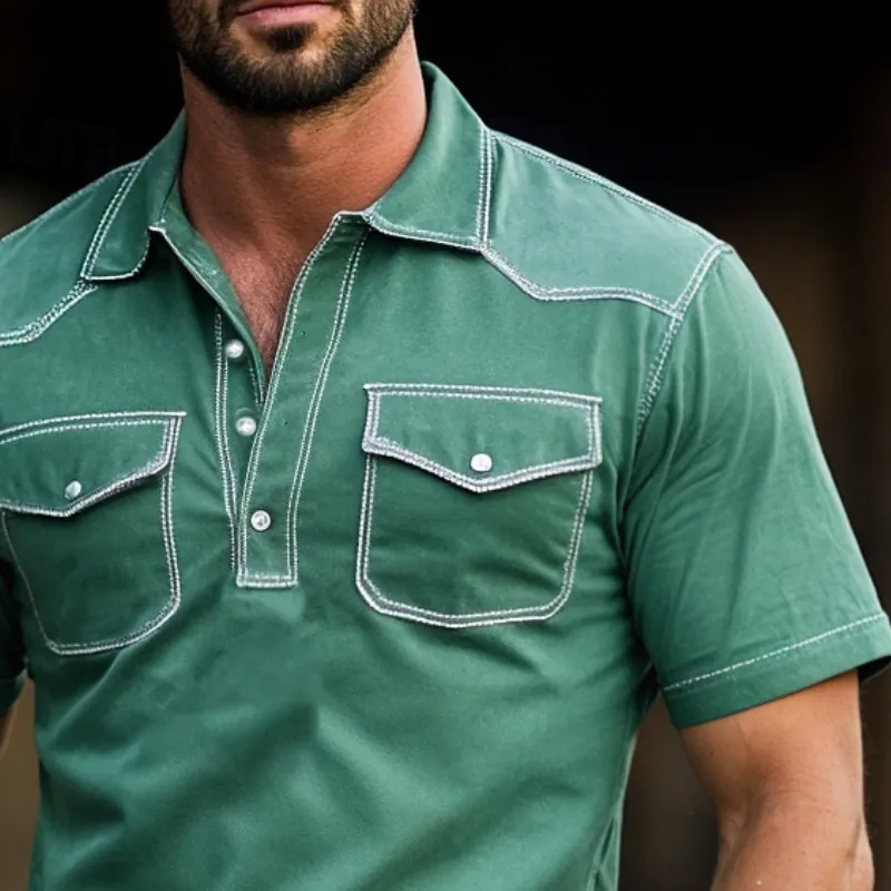 Men's Fashion Solid Color Western Style Slim Fit Short Sleeve Polo Shirt MTA0717F6Y sold by Manly product image thumbnail 2