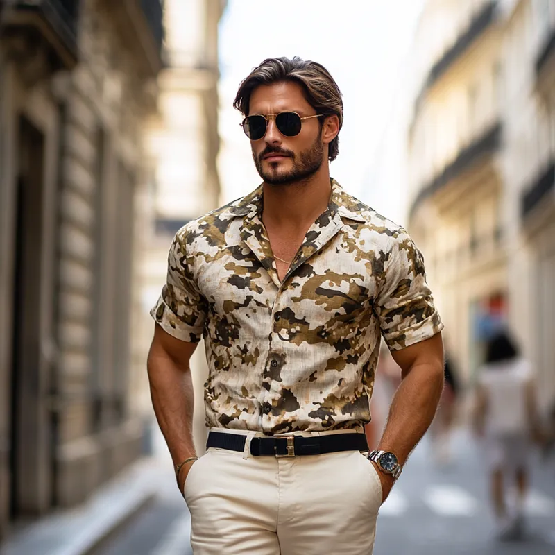 Men's Camouflage Print Lapel Short Sleeve Casual Shirt MTA0790F6Z sold by Manly product image thumbnail 4