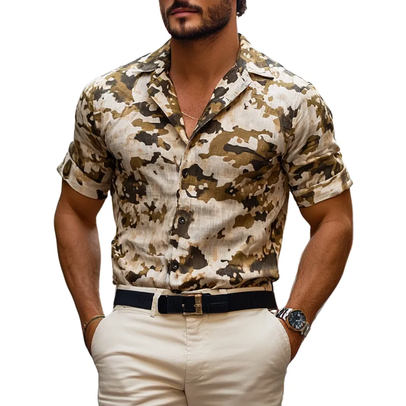 Men's Camouflage Print Lapel Short Sleeve Casual Shirt MTA0790F6Z sold by Manly