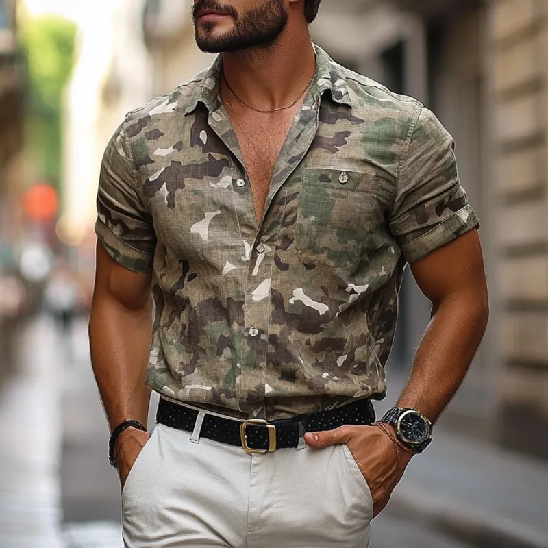 Men's Camouflage Print Lapel Short Sleeve Casual Shirt MTA0740F1Z sold by Manly product image thumbnail 2