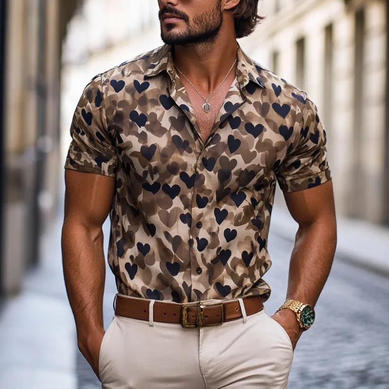 Men's Camouflage Heart Print Lapel Short Sleeve Casual Shirt MTA0782F9Z sold by Manly product image thumbnail 2