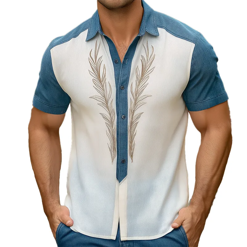 Men's Summer Fashion Patchwork Knitted Embroidery Short Sleeve Shirt MTA0686F3P sold by Manly
