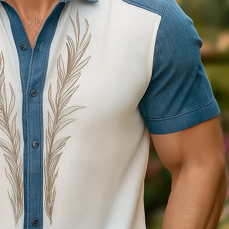 Men's Summer Fashion Patchwork Knitted Embroidery Short Sleeve Shirt MTA0686F3P sold by Manly product image thumbnail 4