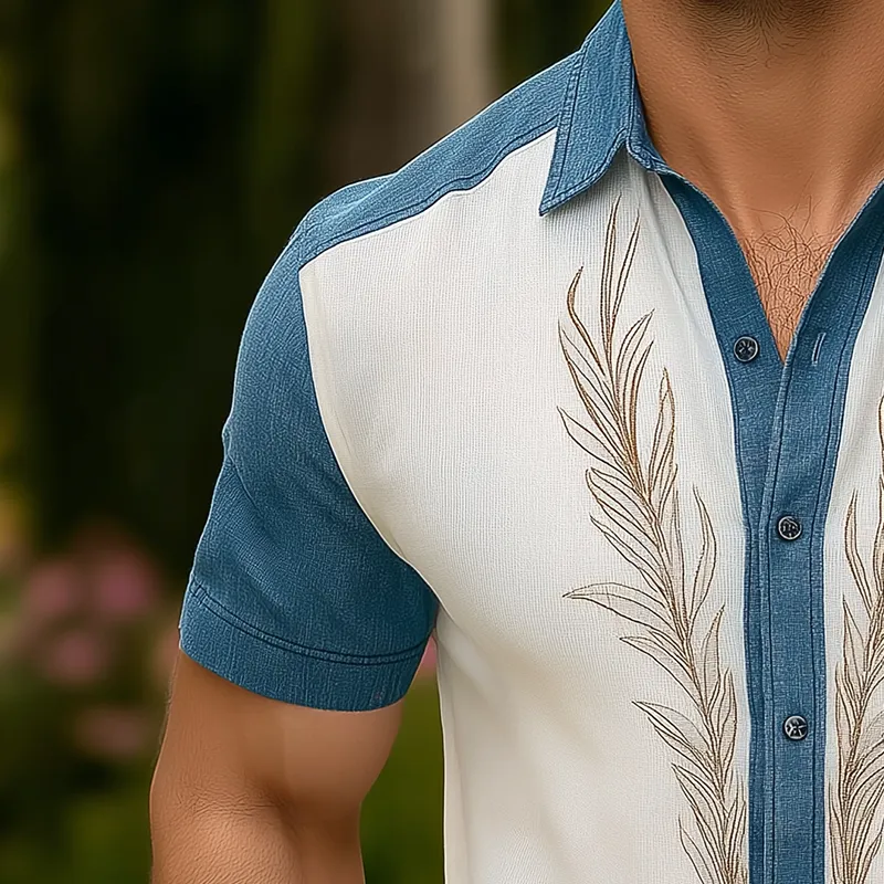 Men's Summer Fashion Patchwork Knitted Embroidery Short Sleeve Shirt MTA0686F3P sold by Manly product image thumbnail 3