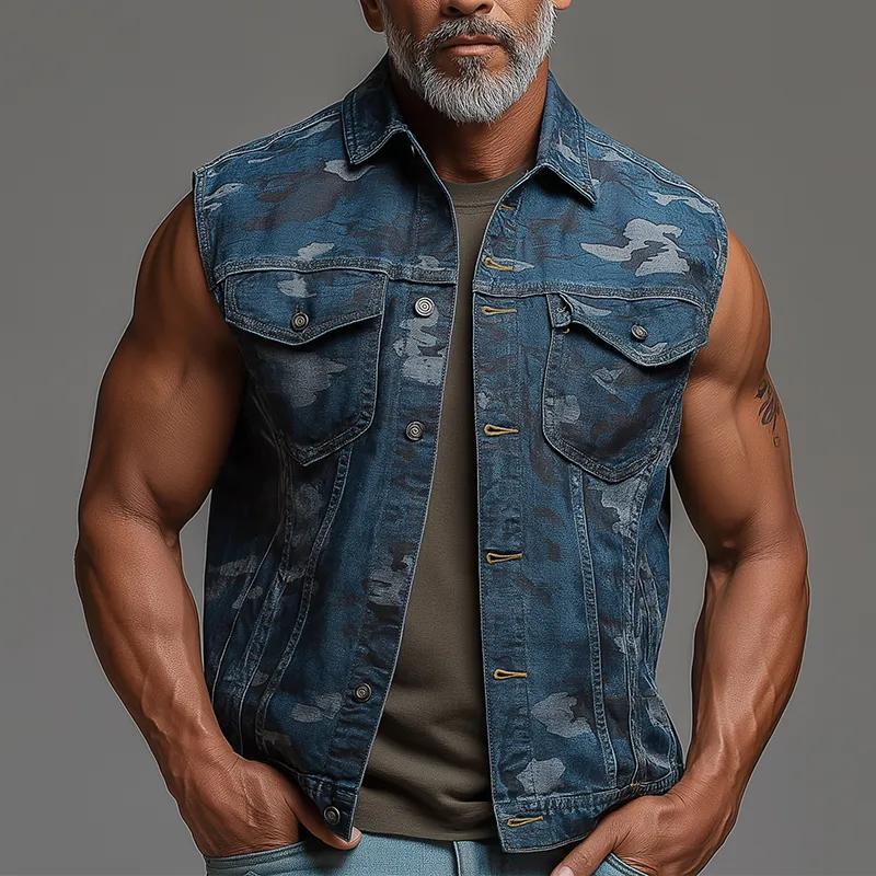 Men's Summer Fashion Camouflage Washed Denim Vest MTA0672F8P sold by Manly product image thumbnail 2