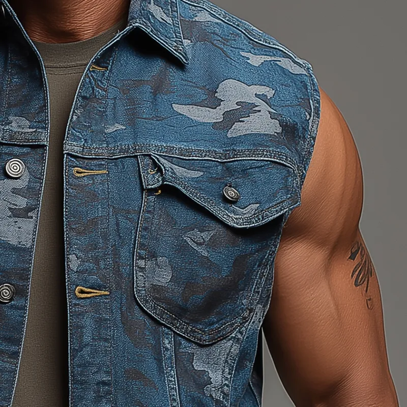 Men's Summer Fashion Camouflage Washed Denim Vest MTA0672F8P sold by Manly product image thumbnail 4