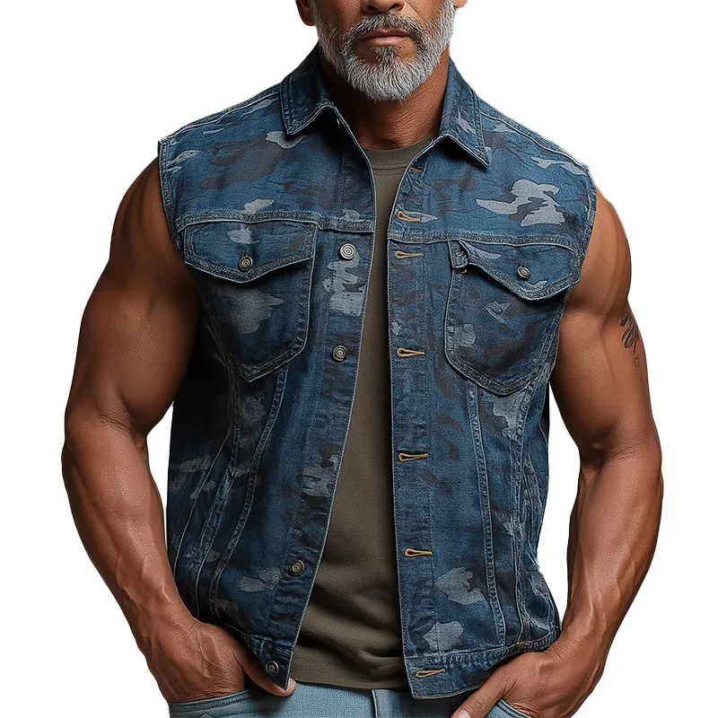 Men's Summer Fashion Camouflage Washed Denim Vest MTA0672F8P sold by Manly