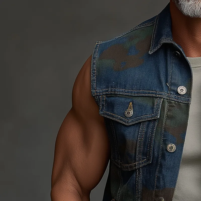 Men's Summer Fashion Camouflage Print Washed Denim Vest MTA0613F8P sold by Manly product image thumbnail 3