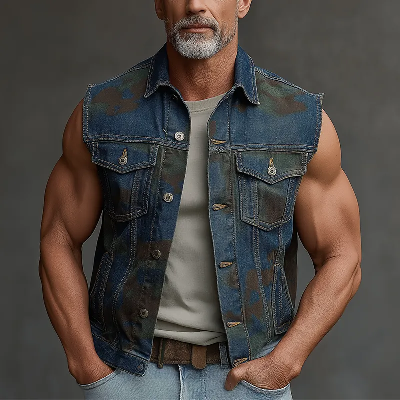 Men's Summer Fashion Camouflage Print Washed Denim Vest MTA0613F8P sold by Manly product image thumbnail 2