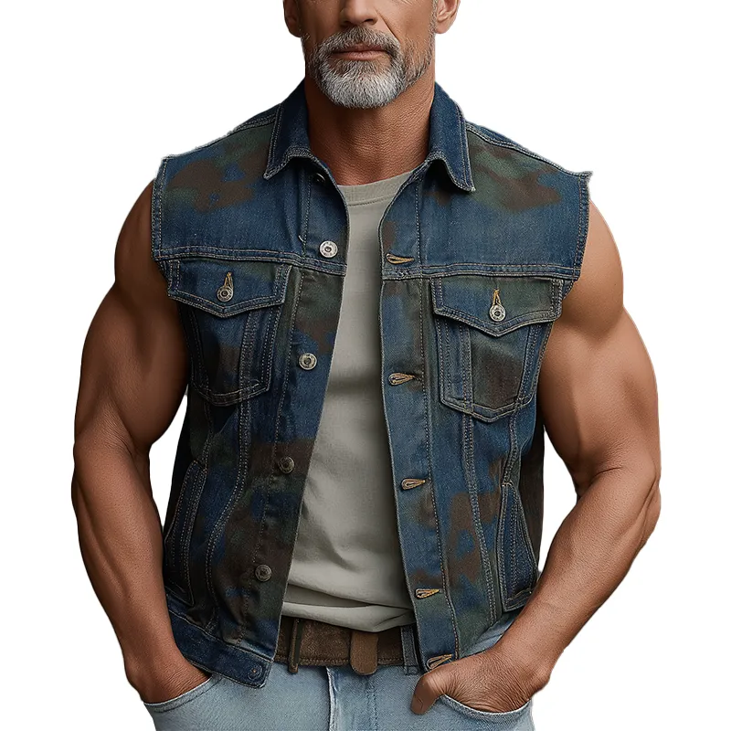 Men's Summer Fashion Camouflage Print Washed Denim Vest MTA0613F8P sold by Manly