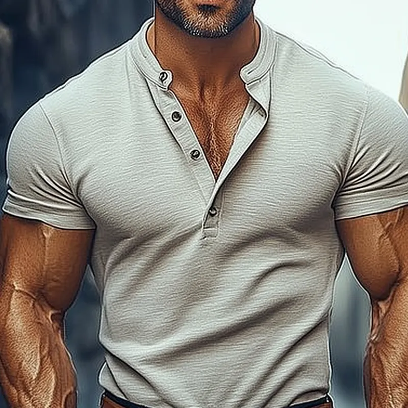 Men's Cotton Blend Short Sleeve Henley T-Shirt MTA0996F1X sold by Manly product image thumbnail 2