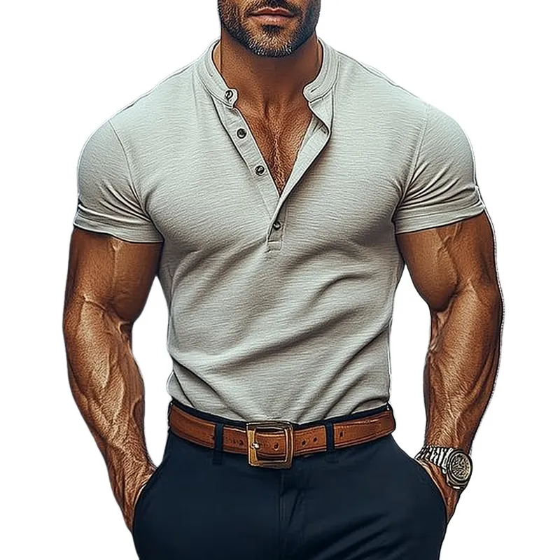 Men's Cotton Blend Short Sleeve Henley T-Shirt MTA0996F1X sold by Manly