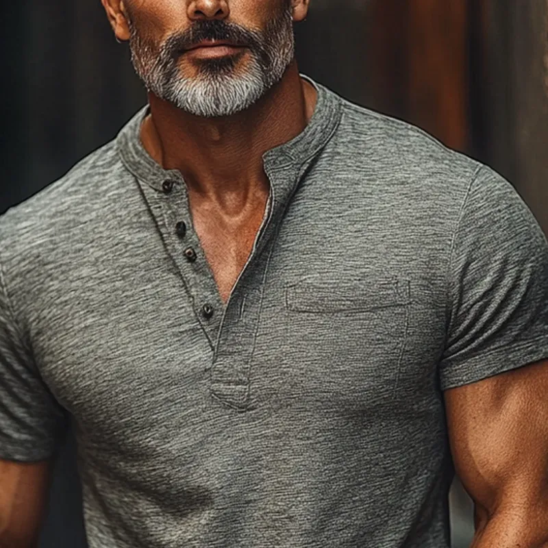 Men's Casual Cotton Blend Short Sleeve Henley T-Shirt MTA0993F3X sold by Manly product image thumbnail 3