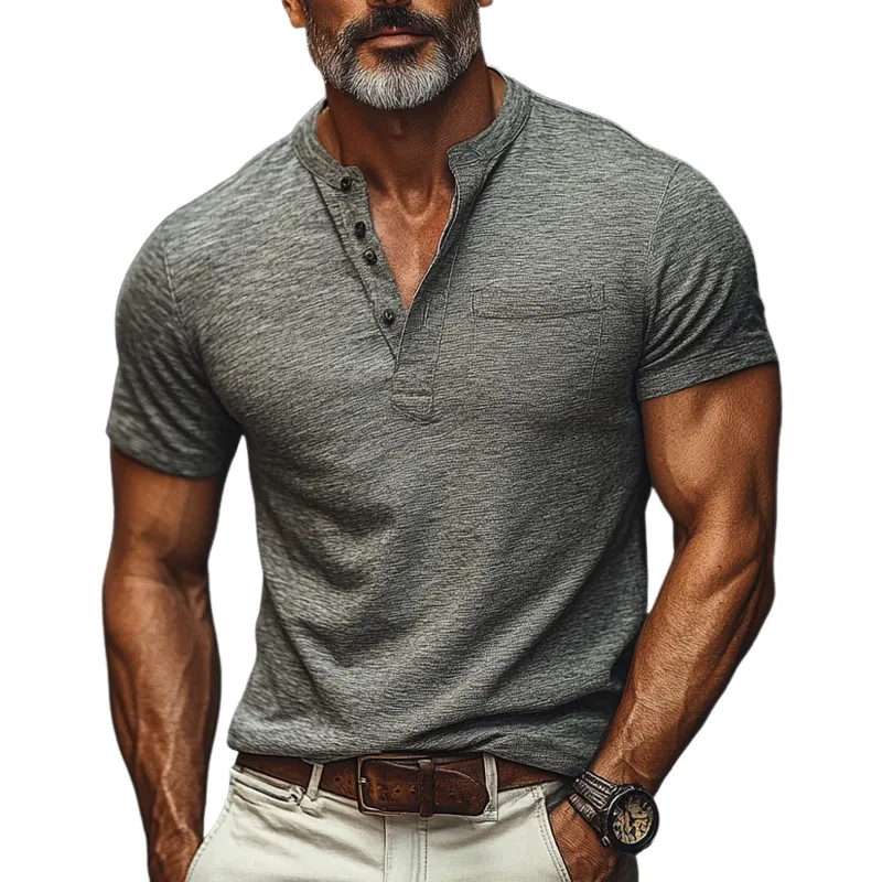 Men's Casual Cotton Blend Short Sleeve Henley T-Shirt MTA0993F3X sold by Manly