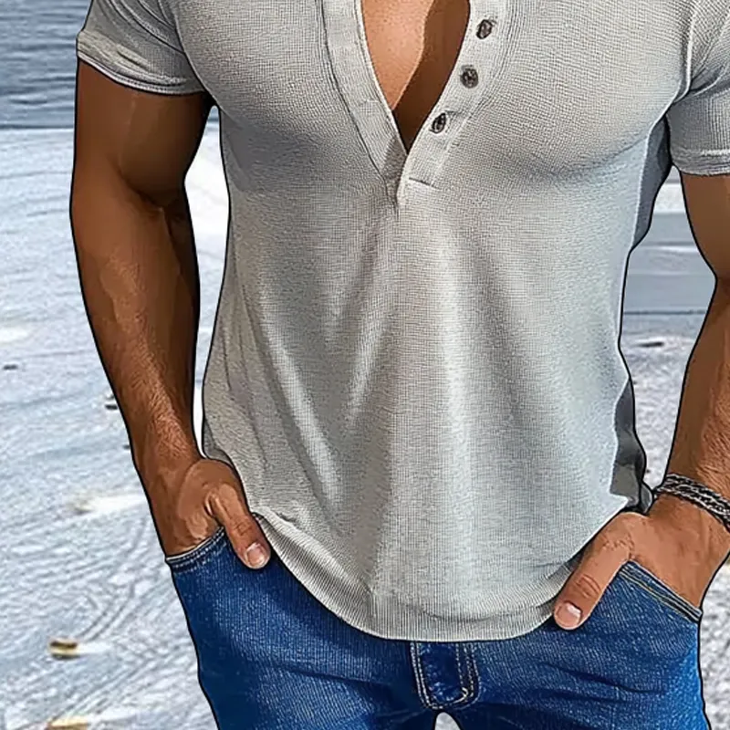 Men's Casual Solid Color Loose Short-Sleeved Round Neck T-Shirt MTA0941F9X sold by Manly product image thumbnail 3