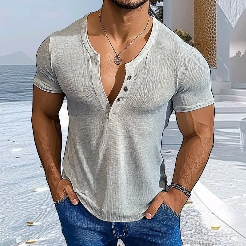 Men's Casual Solid Color Loose Short-Sleeved Round Neck T-Shirt MTA0941F9X sold by Manly product image thumbnail 2