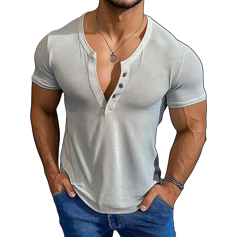 Men's Casual Solid Color Loose Short-Sleeved Round Neck T-Shirt MTA0941F9X sold by Manly