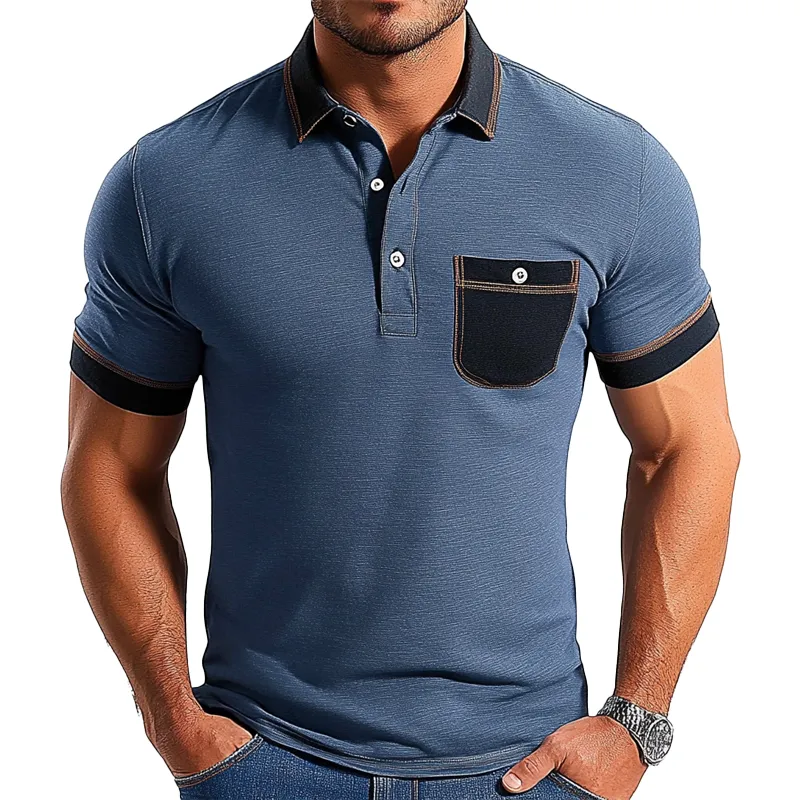 Men's Casual Contrast Color Short-Sleeved Cotton Blend Polo Shirt MTA0913F2X sold by Manly