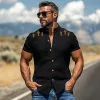 Men's Fashion Casual American Western Tough Guy Style Cactus Embroidered Cotton And Linen Short-sleeved Shirt MTA0916F9K sold by Manly