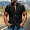 Men's Fashion Casual American Western Tough Guy Style Cactus Embroidered Cotton And Linen Short-sleeved Shirt MTA0916F9K sold by Manly