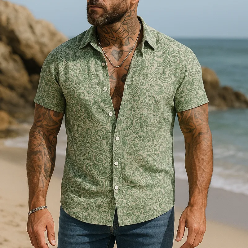 Men's Summer Fashion Printed Polyester Blended Short Sleeve Shirt MTA0902F1P sold by Manly product image thumbnail 2
