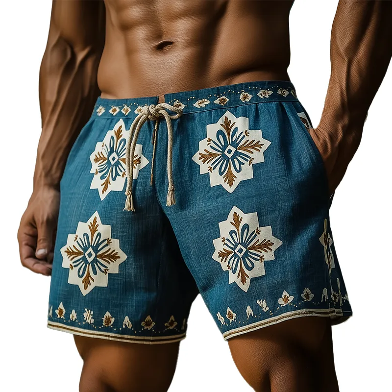 Men's Summer Fashion Printed Linen Casual Shorts MTA0924F8P sold by Manly
