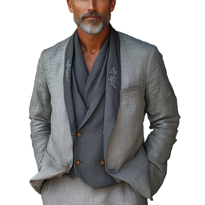 Men's Summer Fashion Light Linen Embroidered Suit Jacket MTA0902F5P sold by Manly