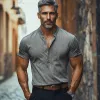 Men's Casual Cotton Blend Stand Collar Short-sleeved T-shirt MTA0997F4X sold by Manly