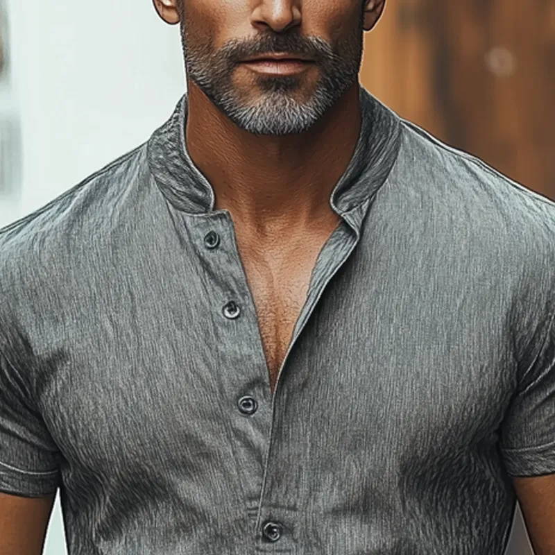 Men's Casual Cotton Blend Stand Collar Short-sleeved T-shirt MTA0997F4X sold by Manly product image thumbnail 3