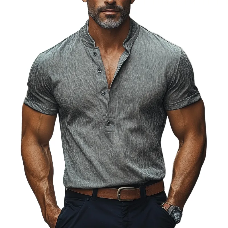 Men's Casual Cotton Blend Stand Collar Short-sleeved T-shirt MTA0997F4X sold by Manly