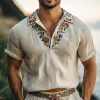 Men's Cotton And Linen Retro Collar Embroidered Short-Sleeved Shirt MTA0932F4X sold by Manly