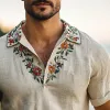 Men's Cotton And Linen Retro Collar Embroidered Short-Sleeved Shirt MTA0932F4X sold by Manly