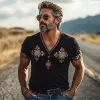 Men's Retro Print V-Neck Blended Short Sleeve T-Shirt MTA0962F9X sold by Manly