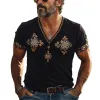 Men's Retro Print V-Neck Blended Short Sleeve T-Shirt MTA0962F9X sold by Manly