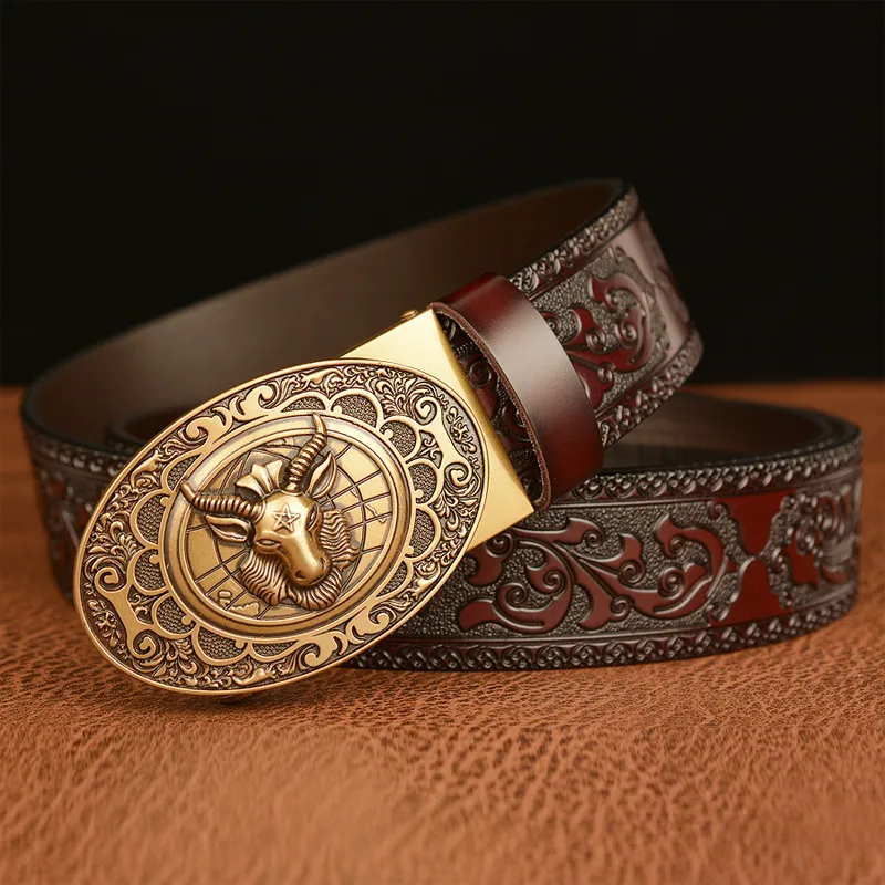 Men's Vintage Cowhide Personalized Carved Automatic Buckle Belt MTA0967F5U sold by Manly product image thumbnail 3