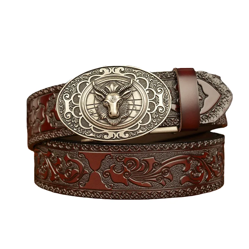 Men's Vintage Cowhide Personalized Carved Automatic Buckle Belt MTA0967F5U sold by Manly