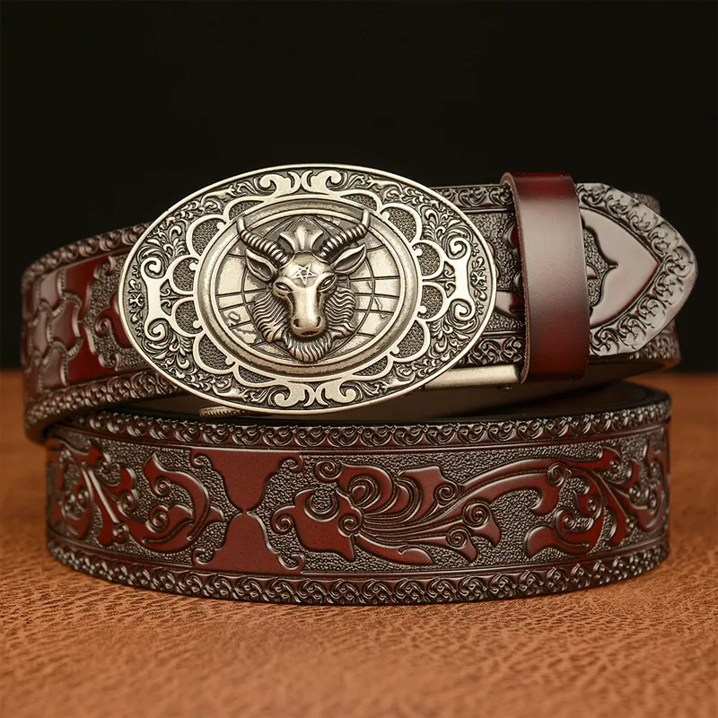 Men's Vintage Cowhide Personalized Carved Automatic Buckle Belt MTA0967F5U sold by Manly product image thumbnail 5