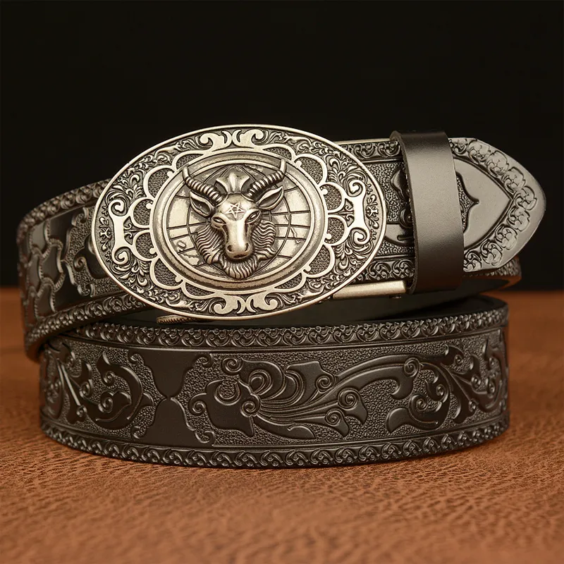 Men's Vintage Cowhide Personalized Carved Automatic Buckle Belt MTA0967F5U sold by Manly product image thumbnail 4