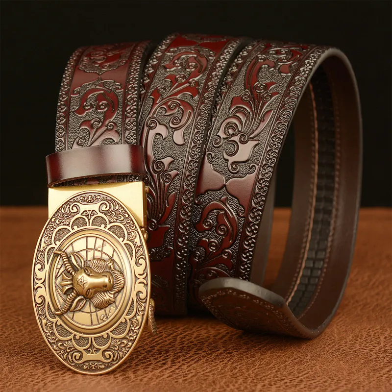 Men's Vintage Cowhide Personalized Carved Automatic Buckle Belt MTA0967F5U sold by Manly product image thumbnail 2