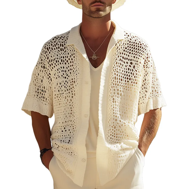 Men's Summer Mesh Hole Knitted Casual Short Sleeve Shirt MTA0940F5U sold by Manly