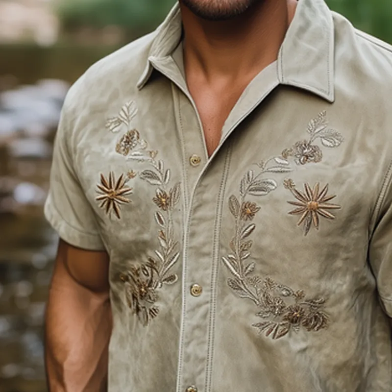 Men's Summer Suede Embroidered Short Sleeve Shirt MTA0963F3U sold by Manly product image thumbnail 5
