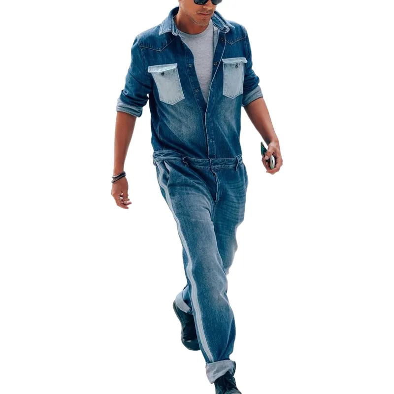 Men's Spring And Autumn Long Sleeve Long Pants Denim Jumpsuit MTA0766F8U sold by Manly