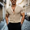 Men's Summer Lapel Knitted Short Sleeve Shirt MTA0779F8U sold by Manly