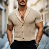 Men's Summer Lapel Knitted Short Sleeve Shirt MTA0779F8U sold by Manly