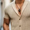 Men's Summer Lapel Knitted Short Sleeve Shirt MTA0779F8U sold by Manly