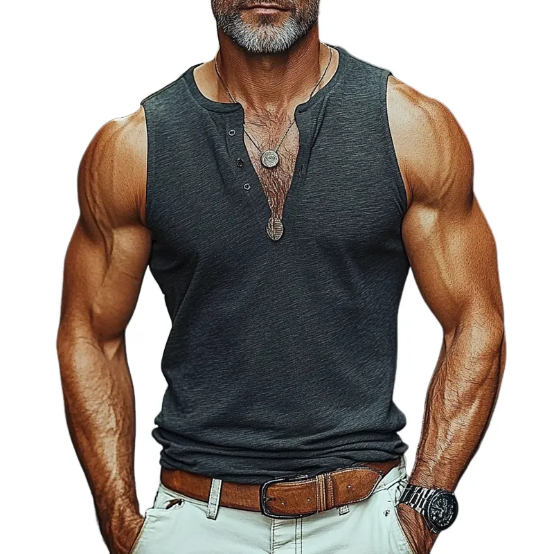 Men's Casual Cotton Blend Henley Neck Tank Tops MTA1031F6X sold by Manly