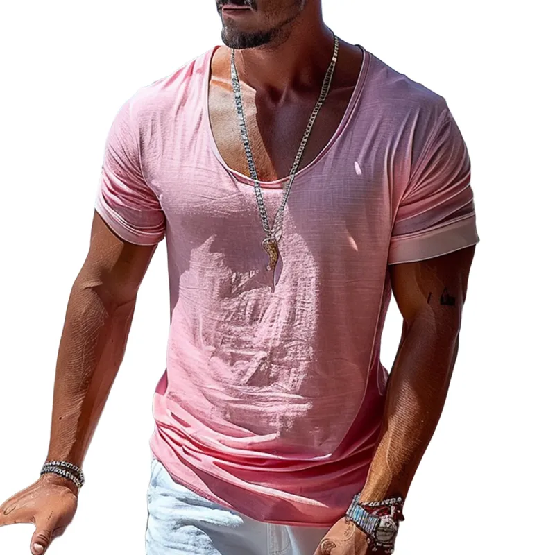 Men's Cotton And Linen Blended Round Neck Short-Sleeved T-Shirt MTA1189F0X sold by Manly